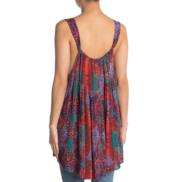 Free People Count Me In Trapeze Boho Tunic Tank Red Hot Combo Paisley XS - Picture 12 of 13